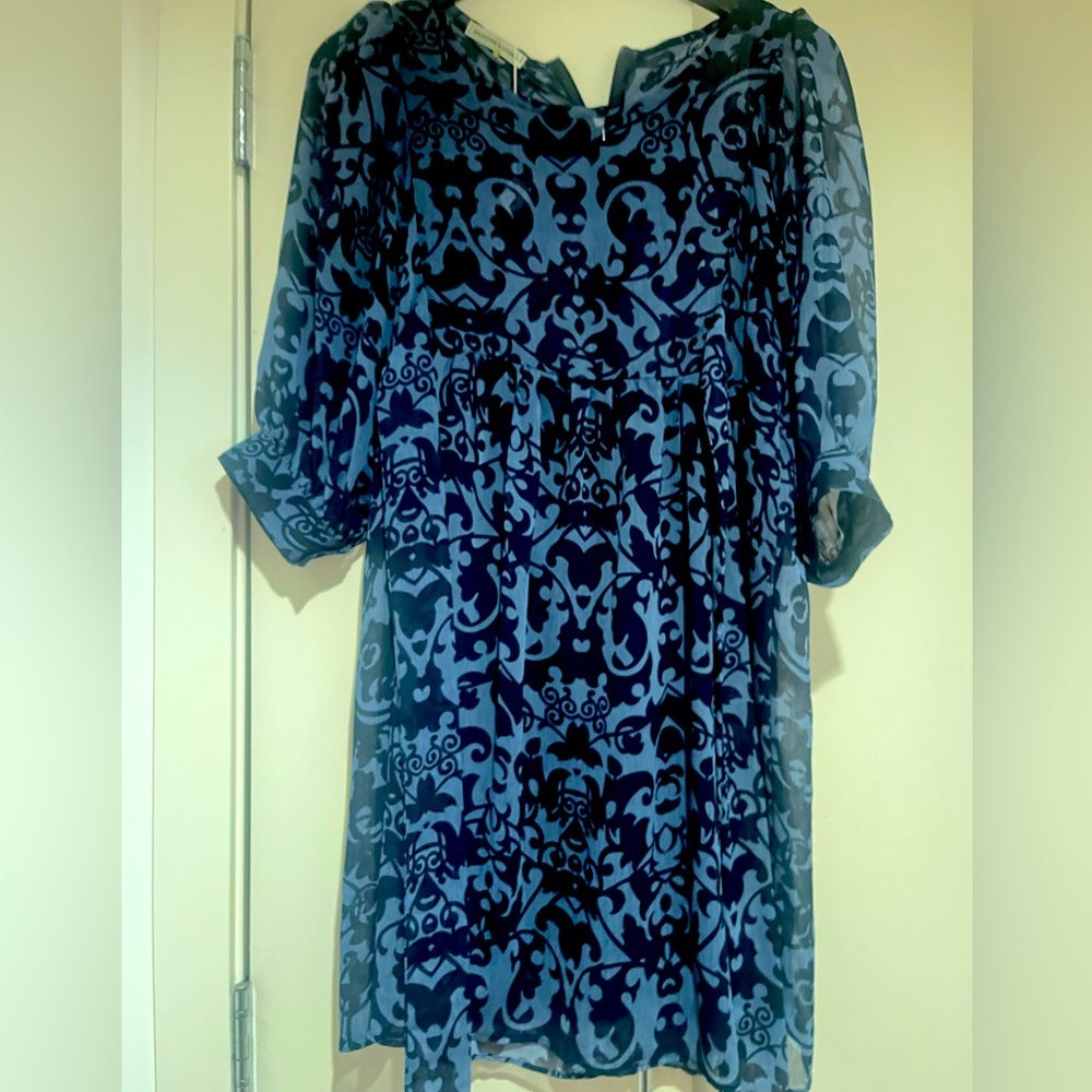 Medium Baby Doll Dress with Sheer fabric in Blue Pattern with inner lining